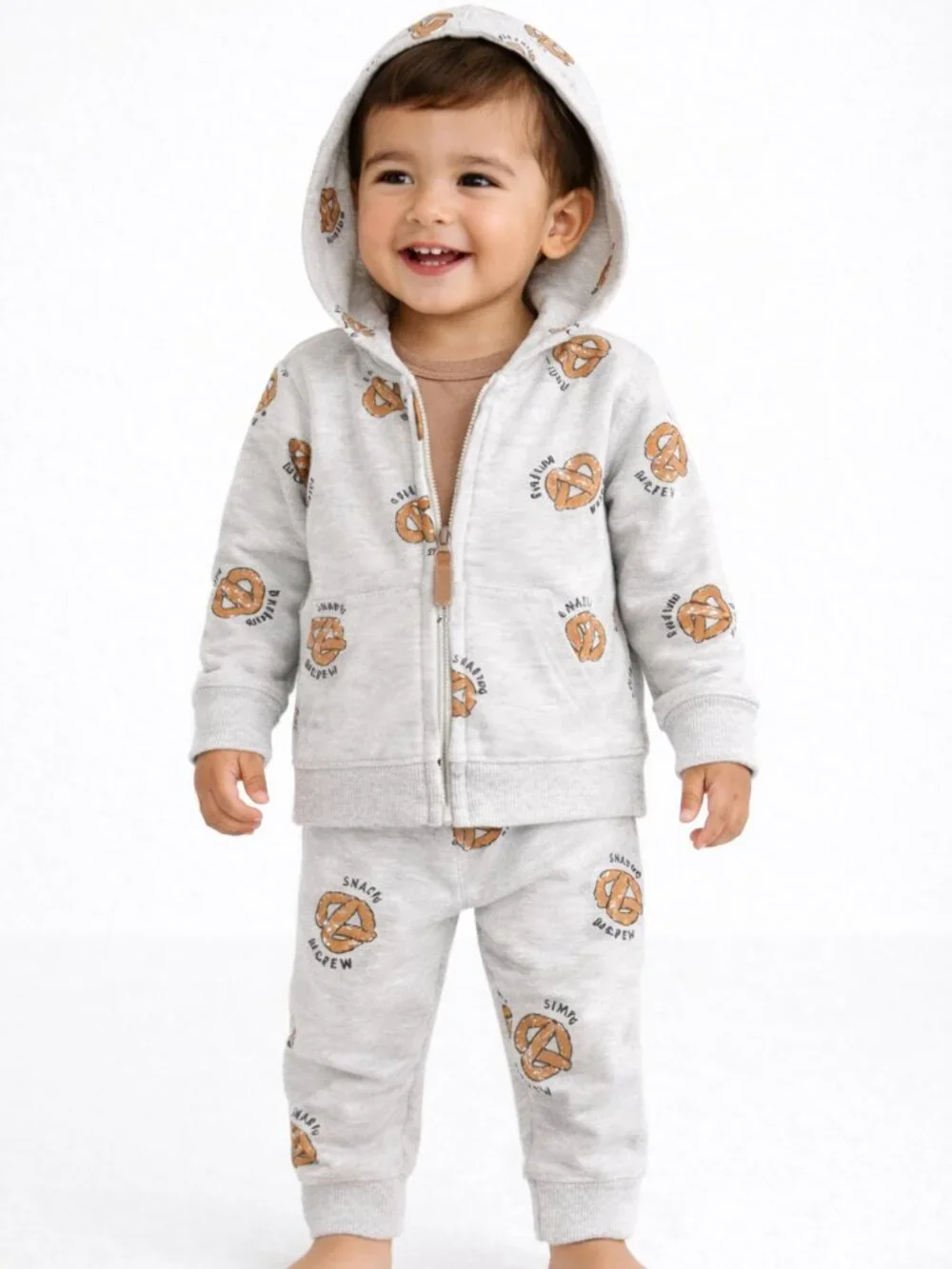 NWT Carter’s Baby Boy Pretzel 3-Piece Outfit Set Grey Brown 24 Months - Picture 2 of 5